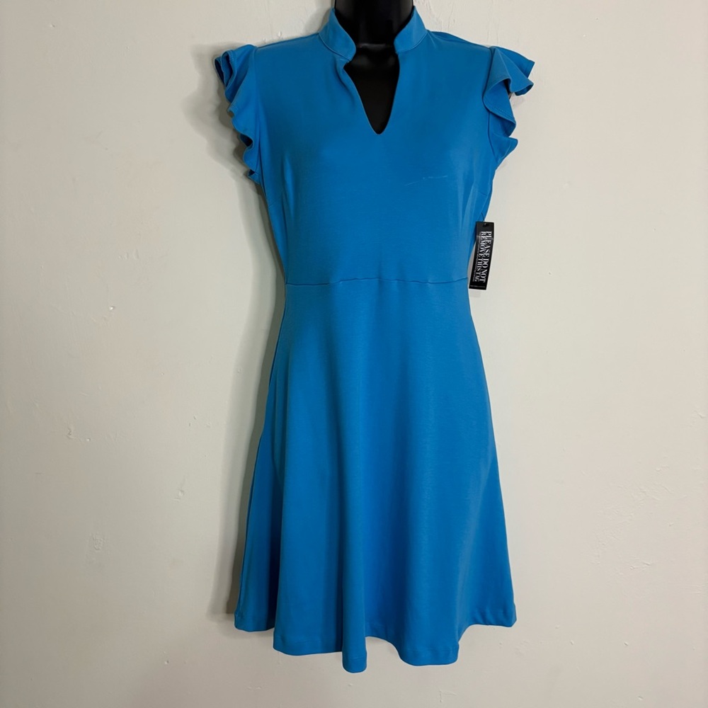 New York & Company Blue Cotton Fit & Flare Dress - Size: Extra Small - NWT